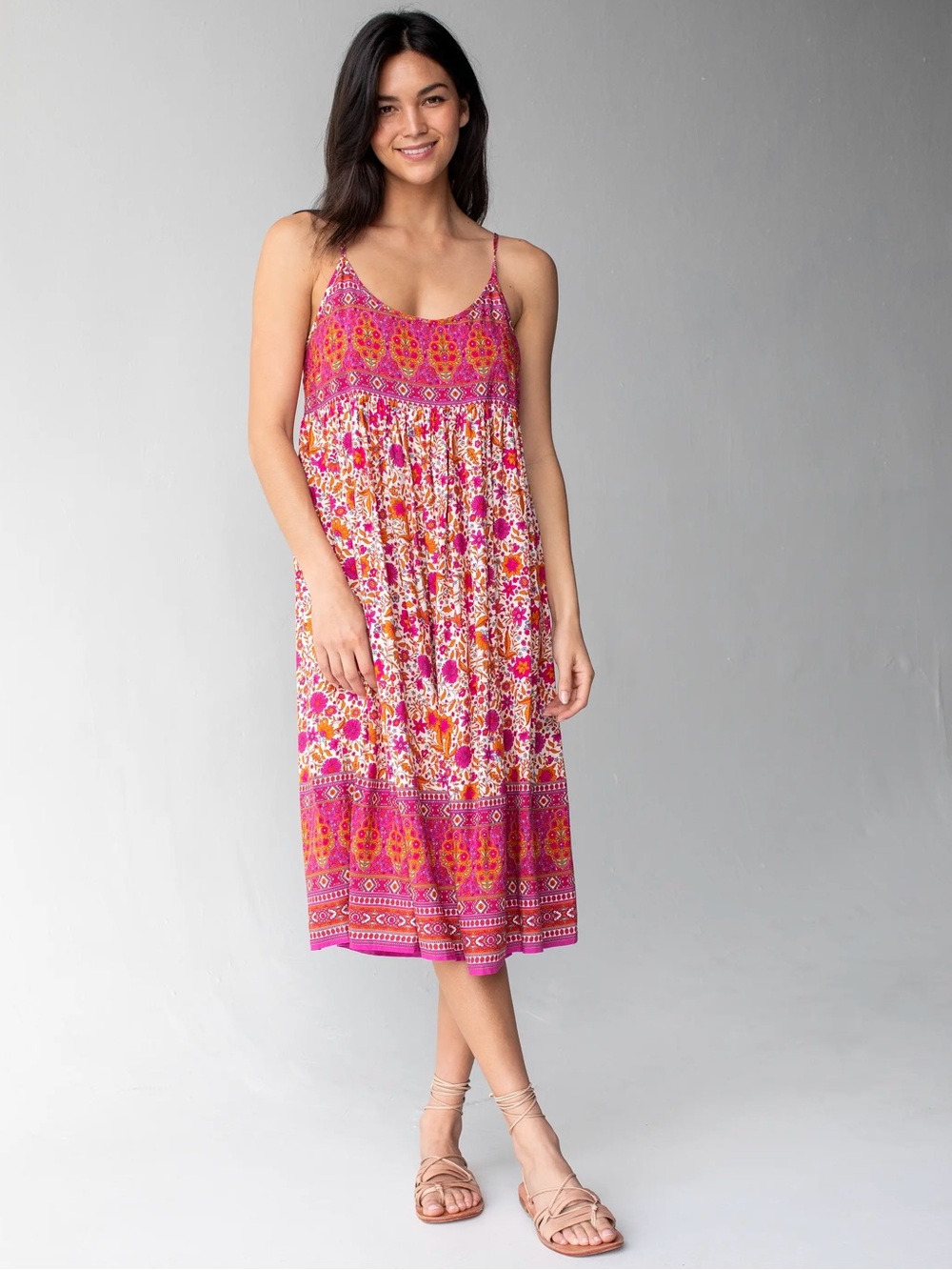 Natural Life Gigi Floral Midi Dress in Pink Women's Medium